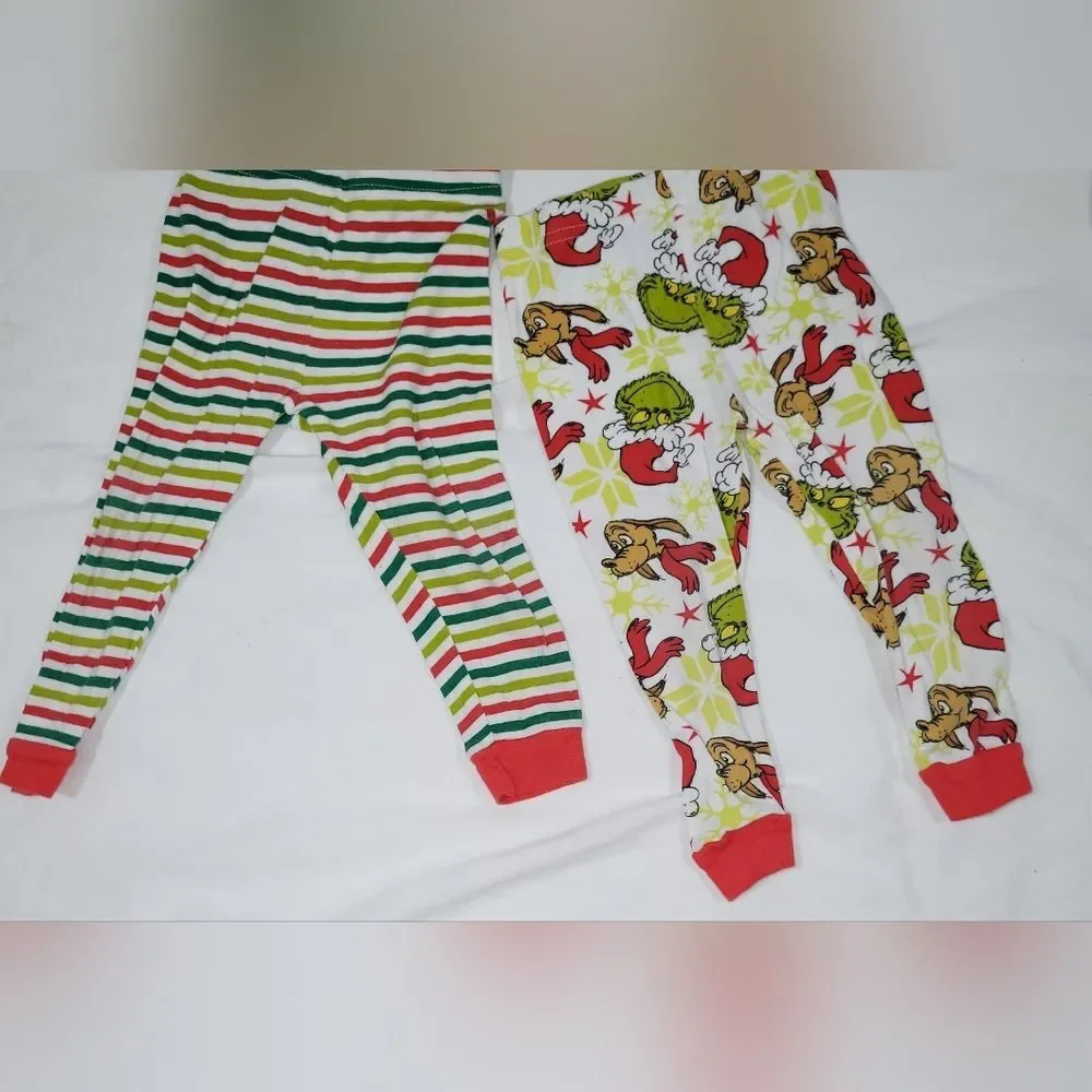 Dr Seuss Size 2t Striped & Grinch Print Pajama Pants Bundle